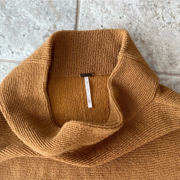 Free People Mock Neck Ottoman Slouchy Tunic Sweater, Ochre Yellow Orange, M - Picture 4 of 8
